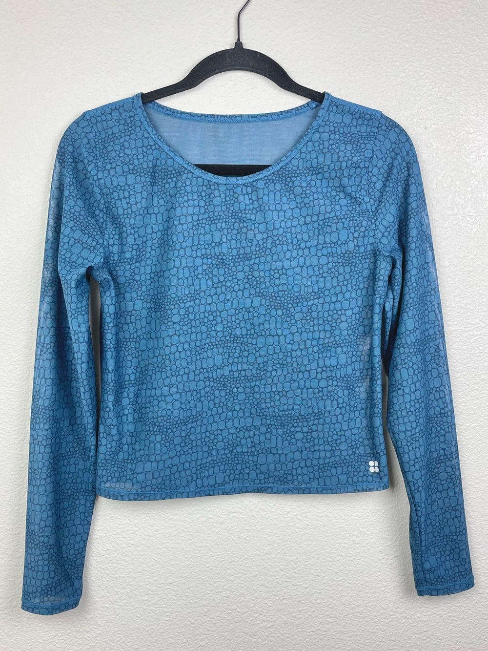 Sweaty Betty Women's Medium Momentum Workout Long Sleeve Top Beetle Blue Croc